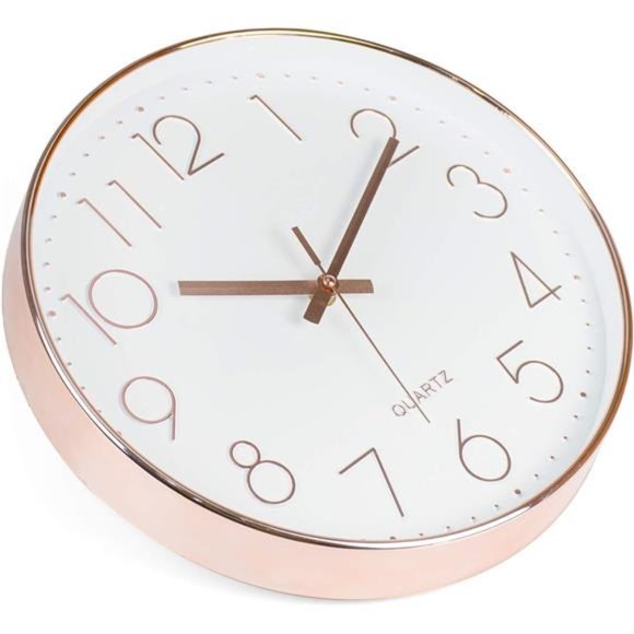 12-Inch Silent Quartz Rose Gold Clock, Battery Operated Decorative Wall Clock - Picture 4 of 6
